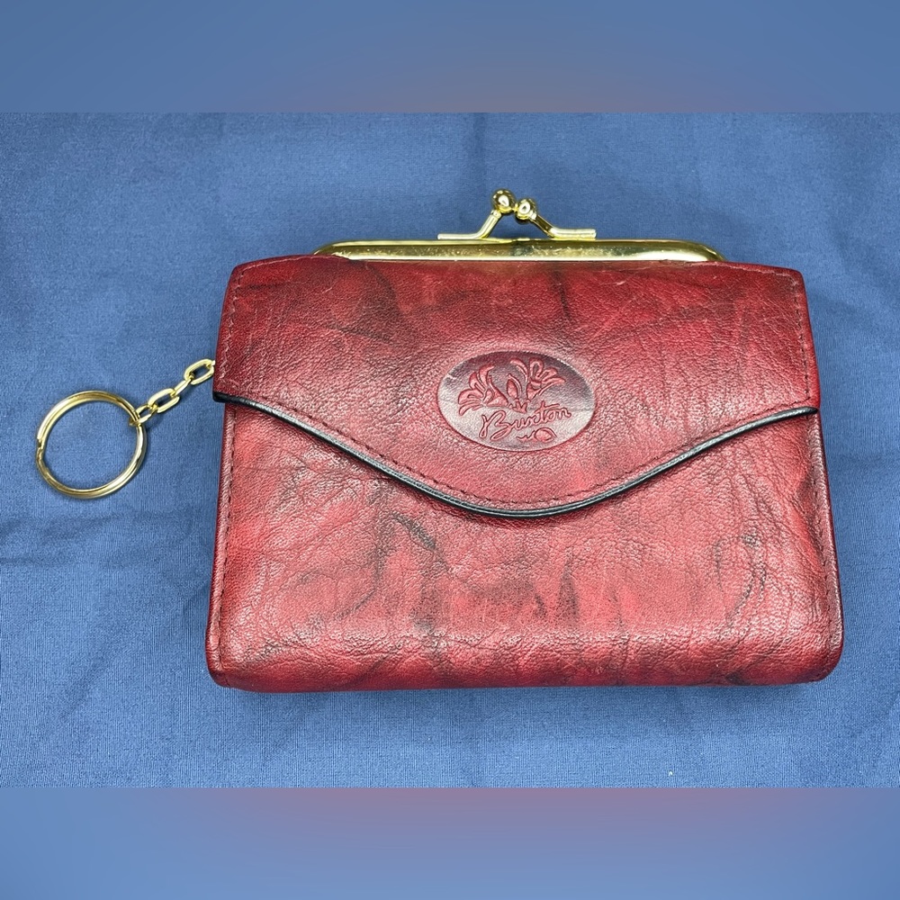 Buxton Women's Leather Wallet Kisslock Coin Purse Burgundy